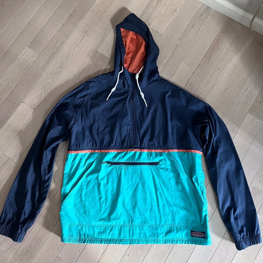 Vineyard Vines Windbreaker Jacket Mens XL Anorak Hooded 1/2 Zip Pullover